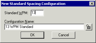 The New Standard Spacing Configuration Window